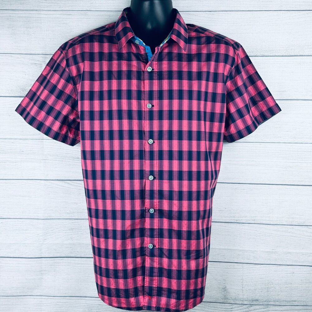 Robert Graham Shirt 2XL Pink Plaid Short Sleeve Button Up - Picture 7 of 13